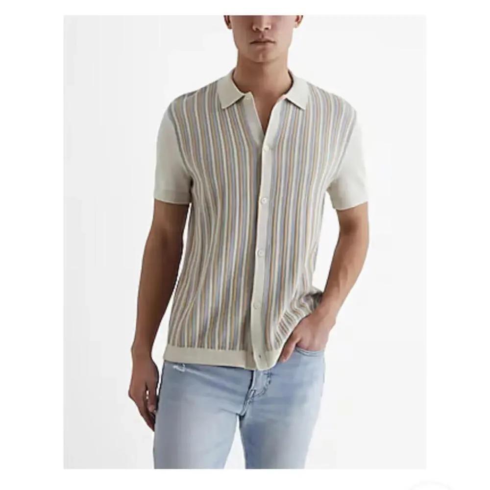 Threadbare Striped Short Sleeve Button-Up Shirt XL